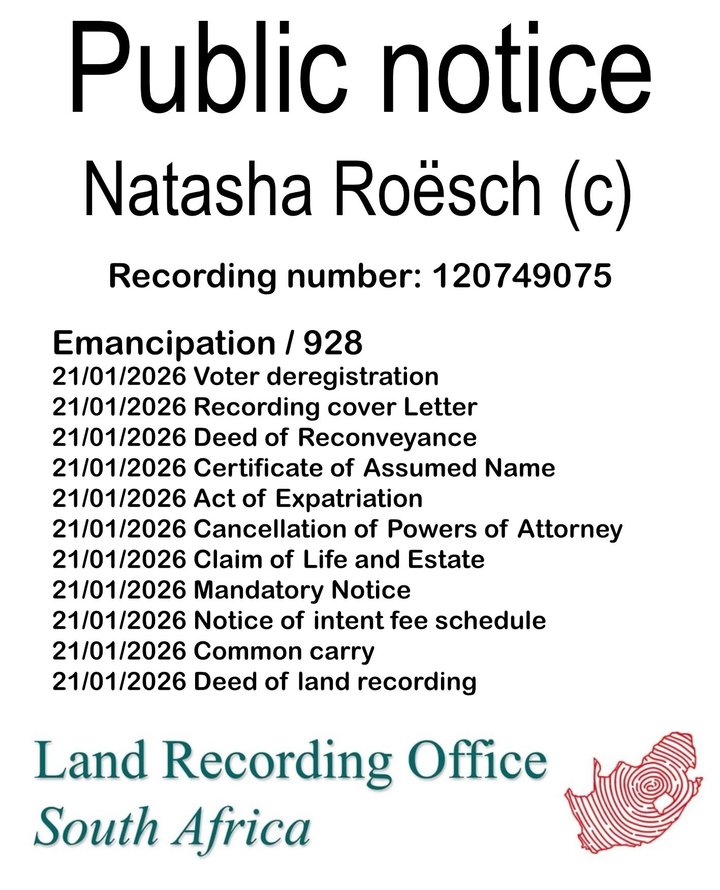 Public notice Natasha Roësch (c) Recording number 120749075
